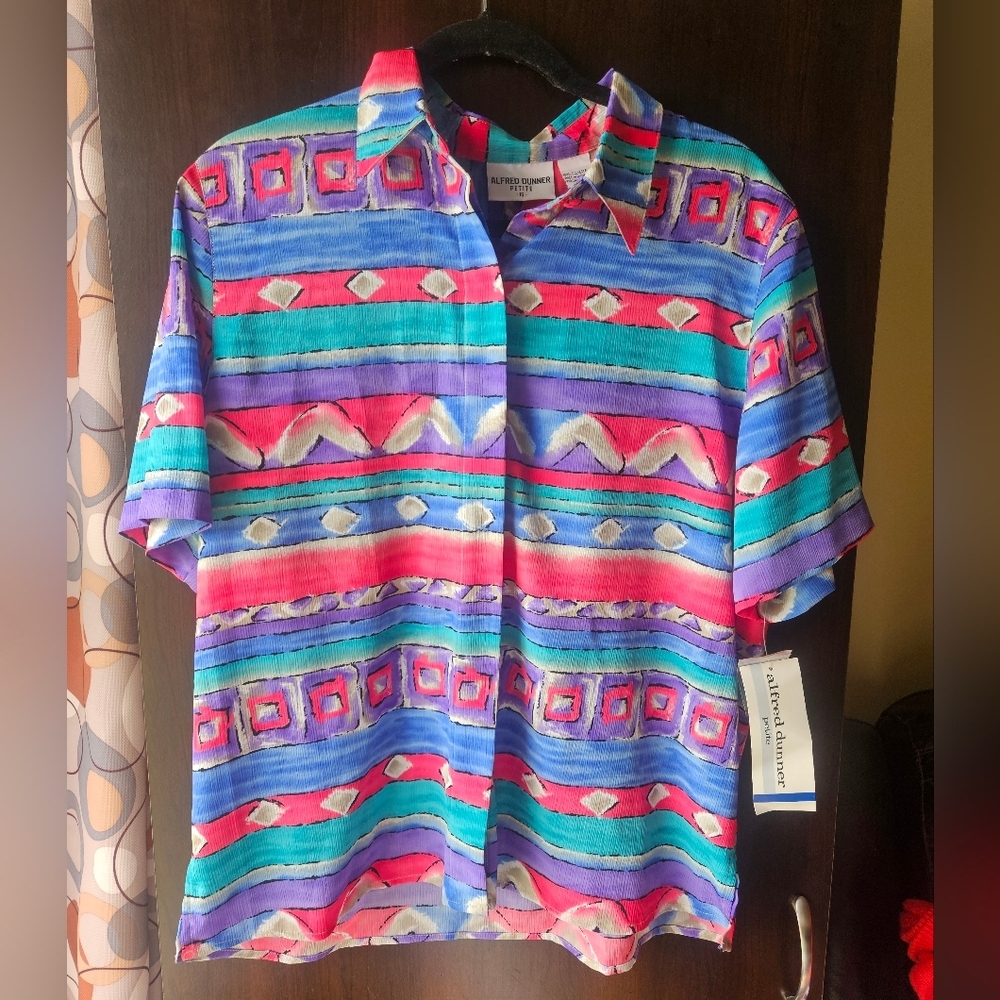 NWT Alfred Dunner Multicolored Button Down Shirt